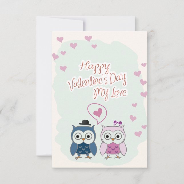Invitación Valentine's Day Card Cute Owns Couple (Anverso)
