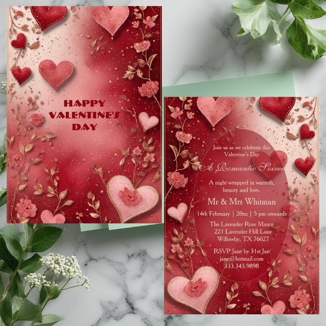 Invitación Valentines Day Couple's Romantic Soiree Red Hearts (Valentines Day Couple's Romantic Soiree Red Hearts Invitation)