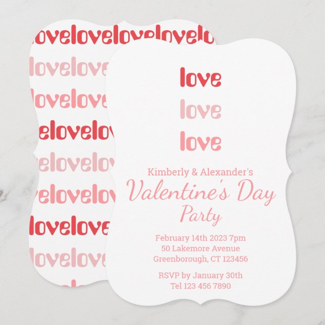 Invitación Valentine's Day Party Pink and Red typography (Anverso / Reverso)