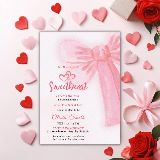 Invitación valentines day Pink Bow girl Baby Shower  (Subido por el creador)
