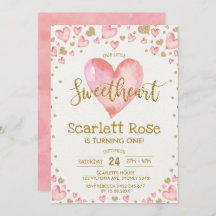 Valentines Hearts Slove Invite a primer cumpleaños