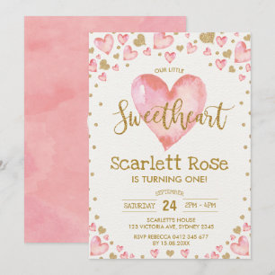 Invitación Valentines Hearts Slove Invite a primer cumpleaños