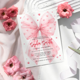 Invitación Valentines Pink Bow Hearts Baby Shower