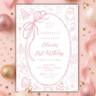 Invitación Valentines Pink Little Miss ONEderful 1st Birthday