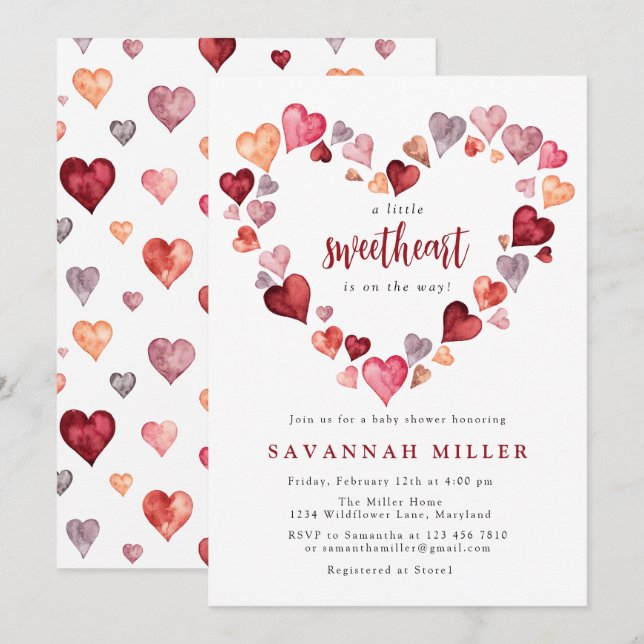 Invitación Valentines Un Pequeño Corazón Querido Baby Shower (Anverso / Reverso)