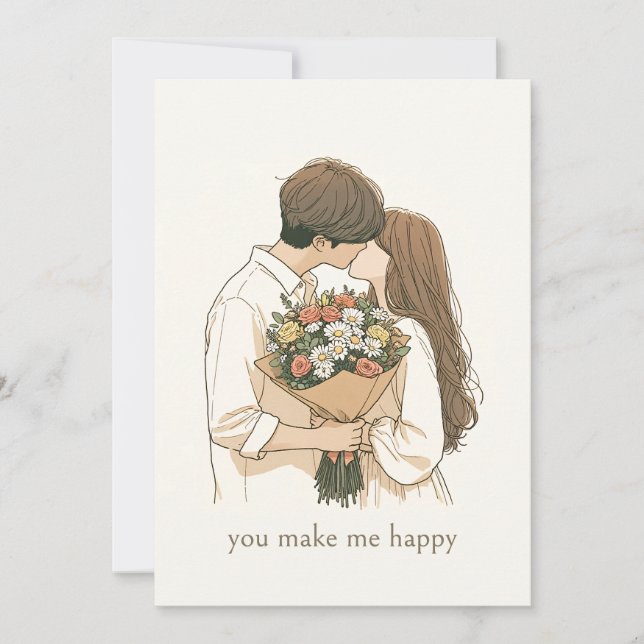 Invitación Valentinstag- Pärchen mit Blumenstrauß-  (Anverso)