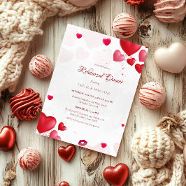 Invitación Valentne pink and red heart Rehearsal Dinner