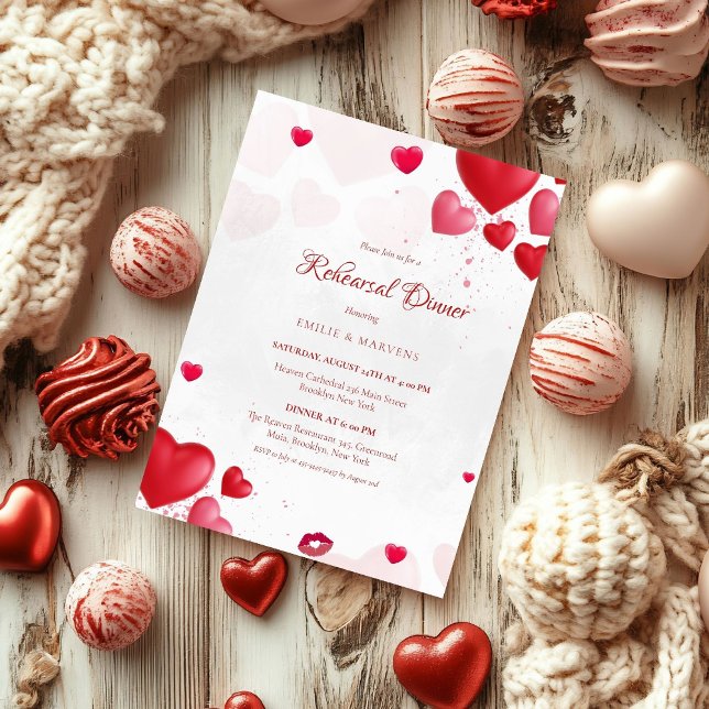 Invitación Valentne pink and red heart Rehearsal Dinner (Subido por el creador)