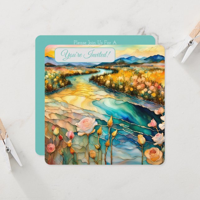 Invitación Valle del río Rosa Dorada Amanecer Nupcial IV (Anverso/Reverso In Situ)