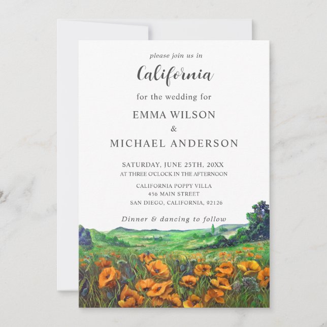 Invitación Valley California Poppies Landscape Floral Boda (Anverso)
