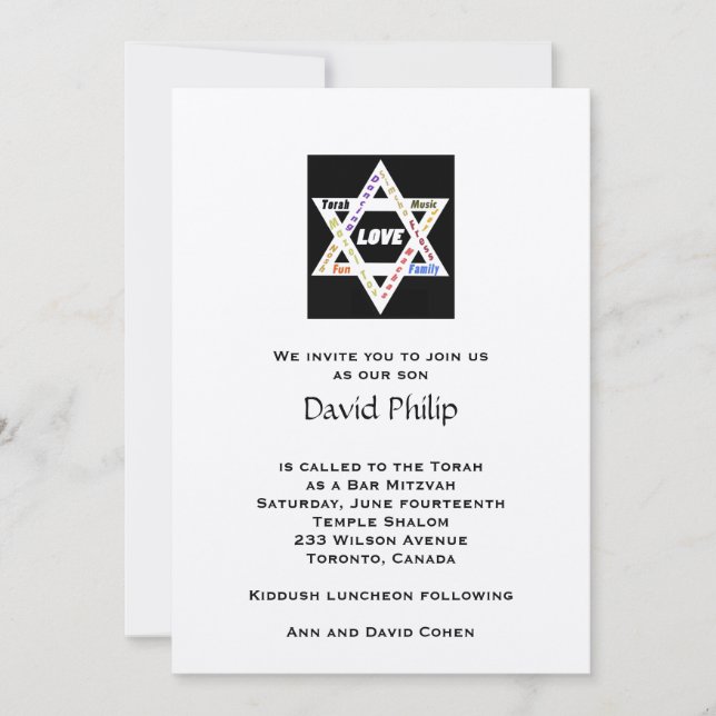 Invitación Valores judíos Star Bar Mitzvah (Anverso)
