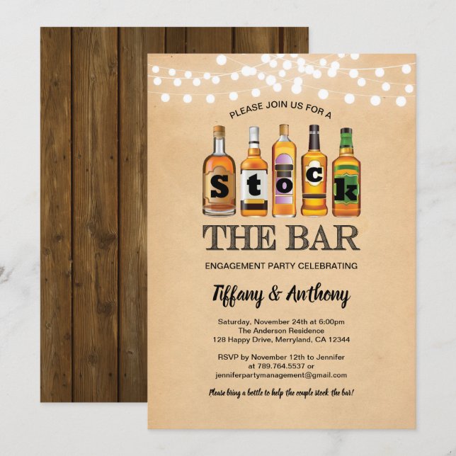 Invitación Valores rusos de la fiesta de compromiso del bar r (Anverso / Reverso)