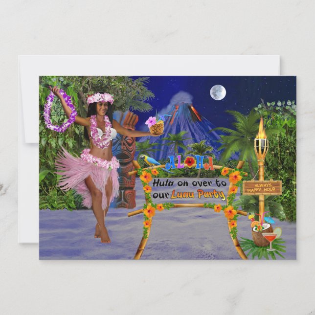 Invitación Vámonos a Nuestra Fiesta Luau Bailando Hula (Anverso)