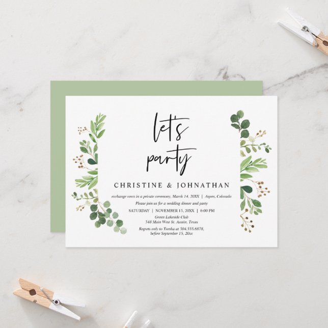 Invitación Vámonos de fiesta, Celebración de Boda Intima (Anverso/Reverso In Situ)