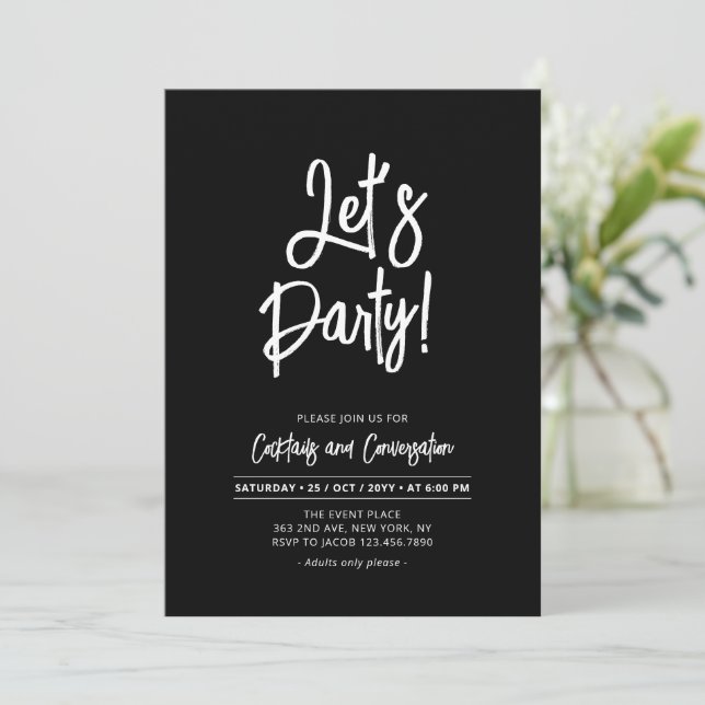 Invitación ¡Vámonos de Fiesta | Script de Pincel Elegante par (Anverso de pie)