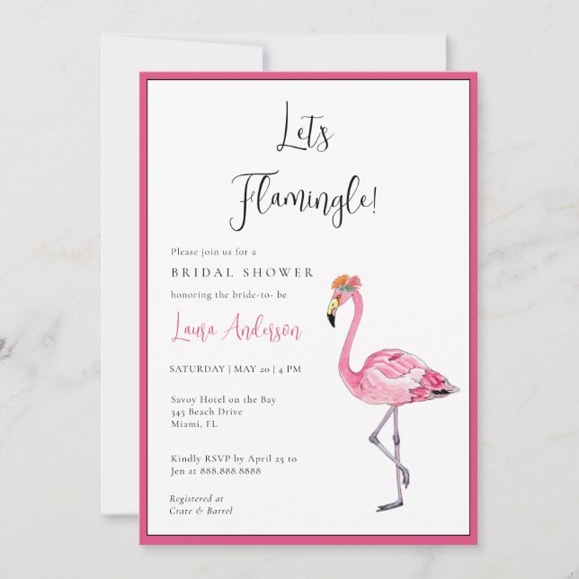 Invitación ¡Vámonos Flamingle! Rosa fucsia y blanco Despedida (Anverso)