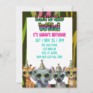 Invitación Vámonos Locos, animal de fiesta con gafas de sol c
