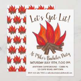 Invitación Vamos a acampar con fogata para despedida de solte