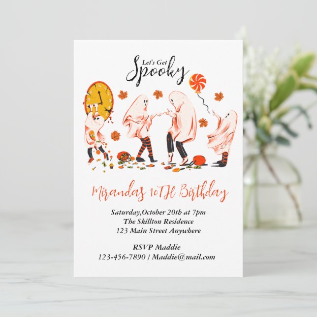 Invitación Vamos a Asustarnos Fantasma Con la Fiesta de Amigo (Anverso de pie)