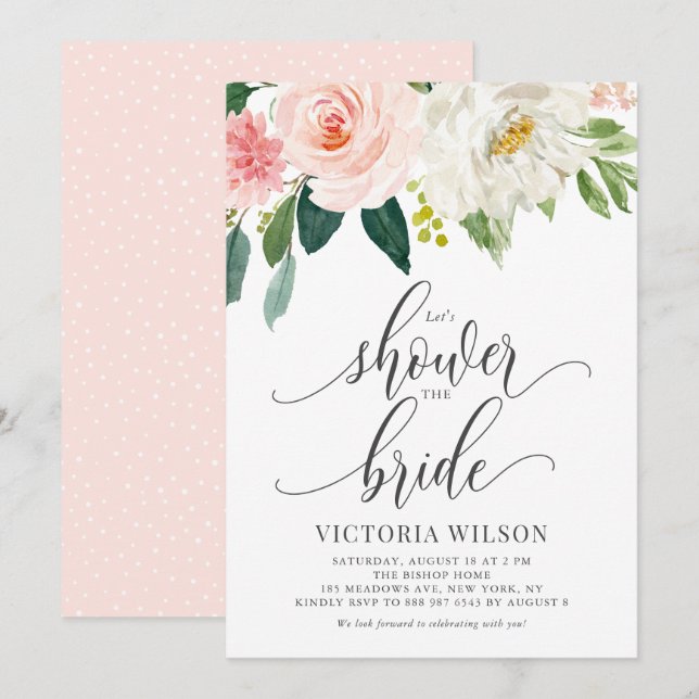 Invitación Vamos a bañar a la novia en Rubor Floral Bridal Sh (Anverso / Reverso)