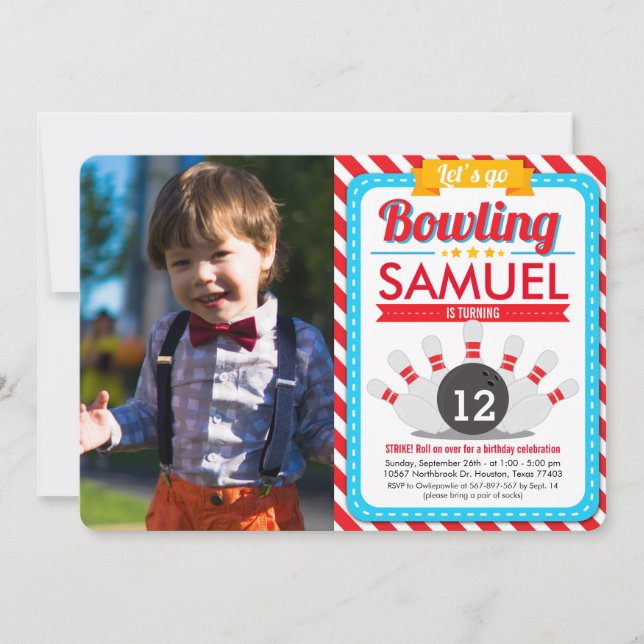Invitación Vamos a Bowling Birthday Party Photo Invitation (Anverso)