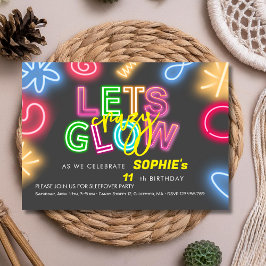 Invitación Vamos a brillar loco cumpleaños del láser neón