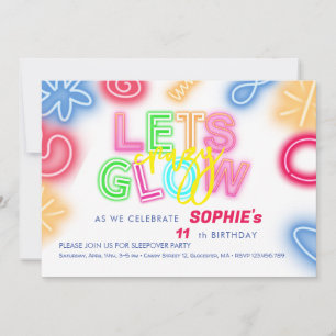 Invitación Vamos a brillar loco neón fiesta láser de cumpleañ