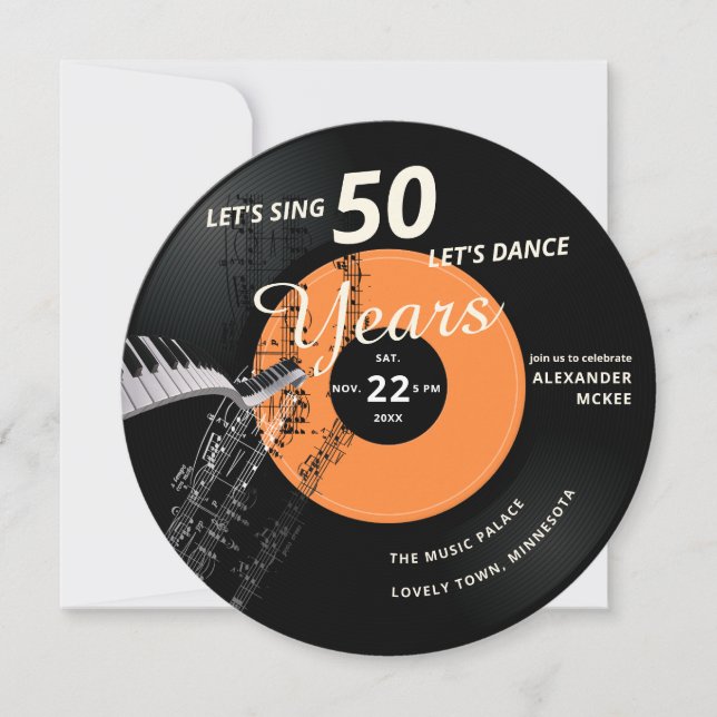 Invitación Vamos a cantar danza 50 récord de cosecha de piano (Anverso)