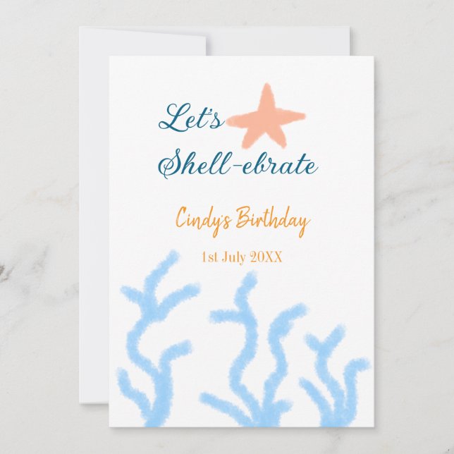 Invitación Vamos a celebrar bajo el mar azul cumpleaños (Anverso)