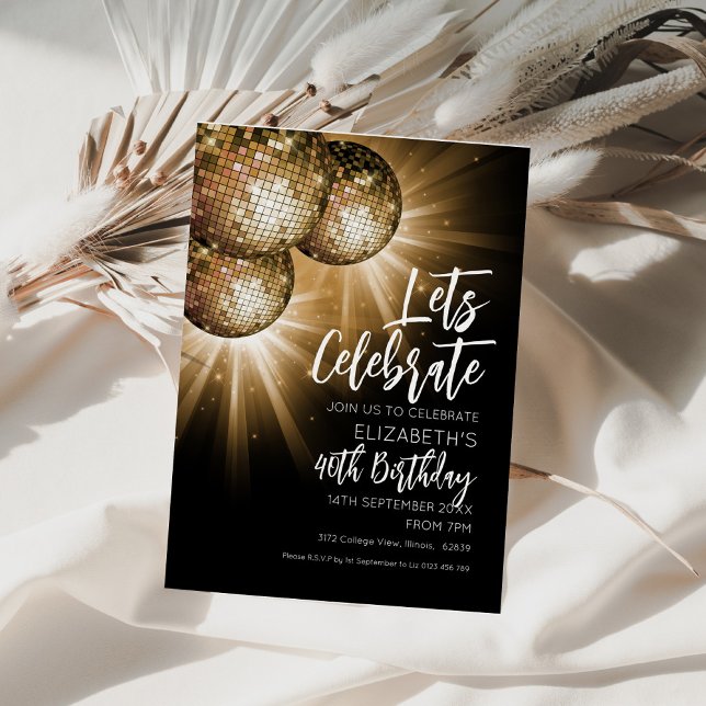 Invitación Vamos a Celebrar Bola de Discoteca de Oro (Subido por el creador)