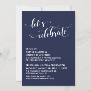 Invitación Vamos a Celebrar Corazones Guión Azul Marino Recep
