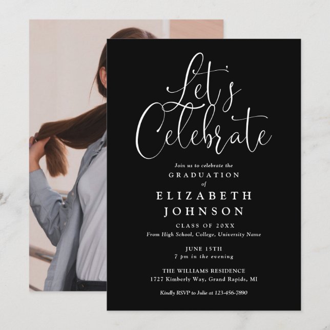 Invitación Vamos a Celebrar Fiesta de Graduación con Foto (Anverso / Reverso)