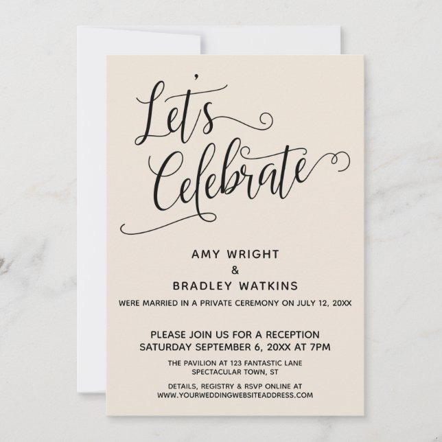 Invitación Vamos a Celebrar Recepción Post-Boda de Crema (Anverso)