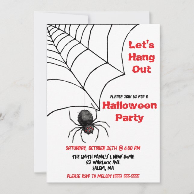 Invitación Vamos a colgar, Spider, Spiderweb Halloween Party (Anverso)