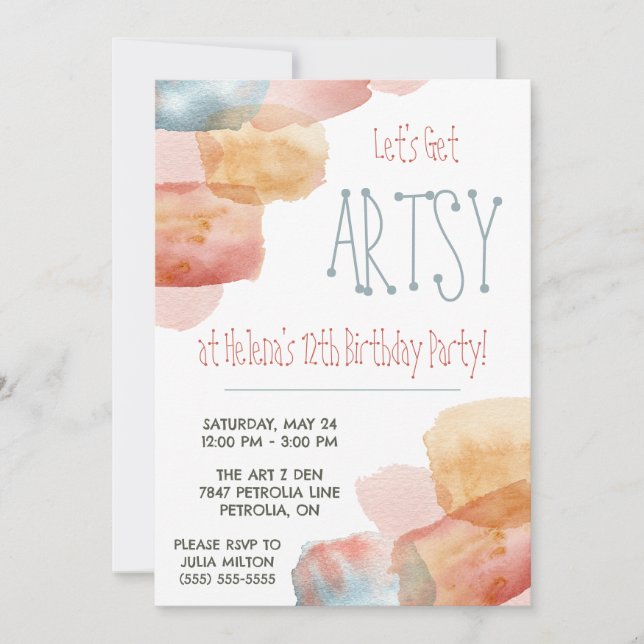 Invitación ¡Vamos a conseguir a Artsy! Paint de acuarela, cum (Anverso)