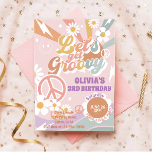 Invitación Vamos a conseguir a Groovy Peach Fiesta de 3 años