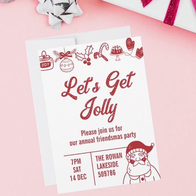 Invitación Vamos a conseguir a los Navidades de Jolly Fiesta  (Lets get jolly christmas party invitation)