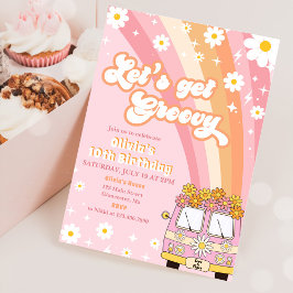 Invitación Vamos a conseguir el arcoiris retro Groovy 10 años