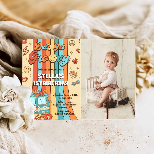 Invitación Vamos a conseguir el arcoiris retro Groovy foto de (Subido por el creador)