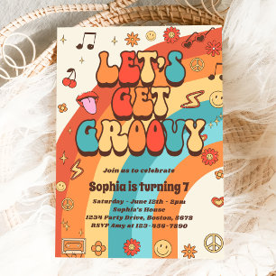 Invitación Vamos a conseguir el arcoiris retro Groovy sétimo 