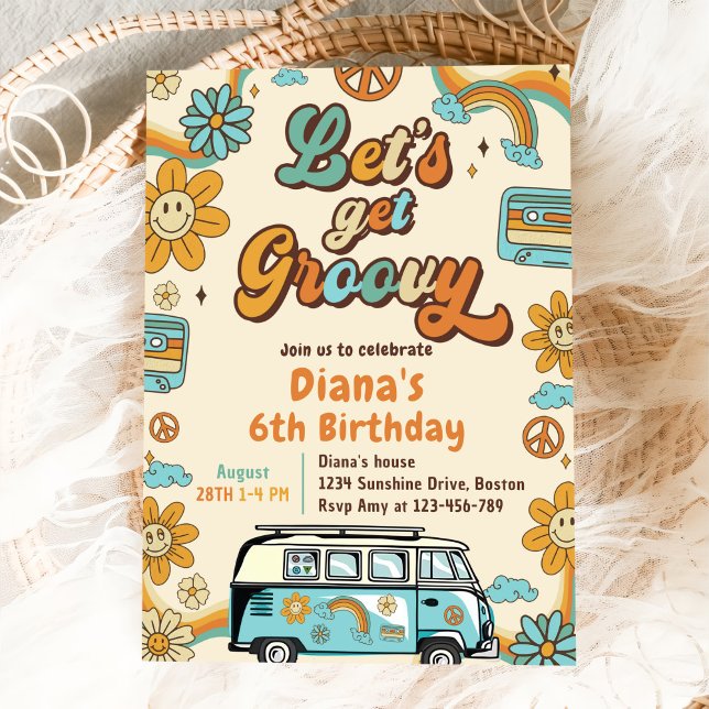 Invitación Vamos a conseguir el arcoiris retro Groovy sexto c (Subido por el creador)