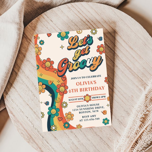 Invitación Vamos a conseguir el arcoiris retro Groovy sexto c (Subido por el creador)