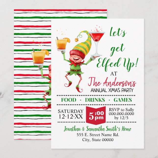 Invitación Vamos a conseguir el bash de la fiesta de Elfed Up (Anverso / Reverso)