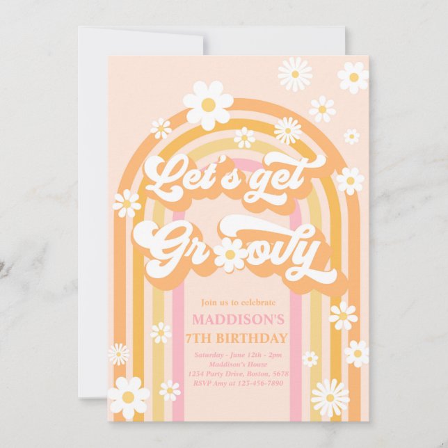Invitación Vamos a conseguir el cumpleaños arcoiris de Groovy (Anverso)