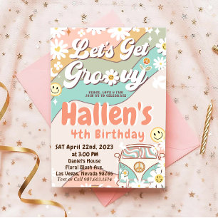 Invitación Vamos a conseguir el cumpleaños arcoiris de Groovy