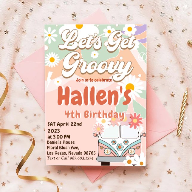 Invitación Vamos a conseguir el cumpleaños arcoiris de Groovy (Subido por el creador)