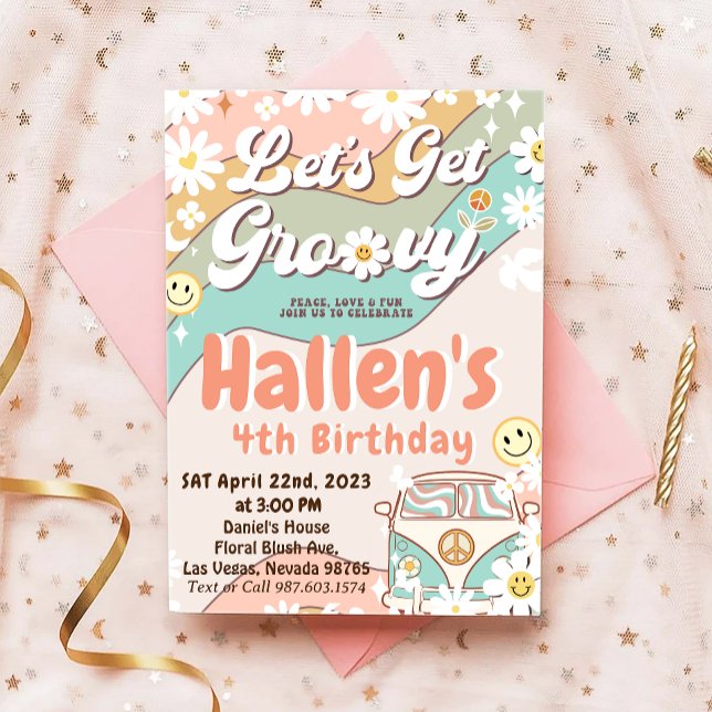 Invitación Vamos a conseguir el cumpleaños arcoiris de Groovy (Subido por el creador)