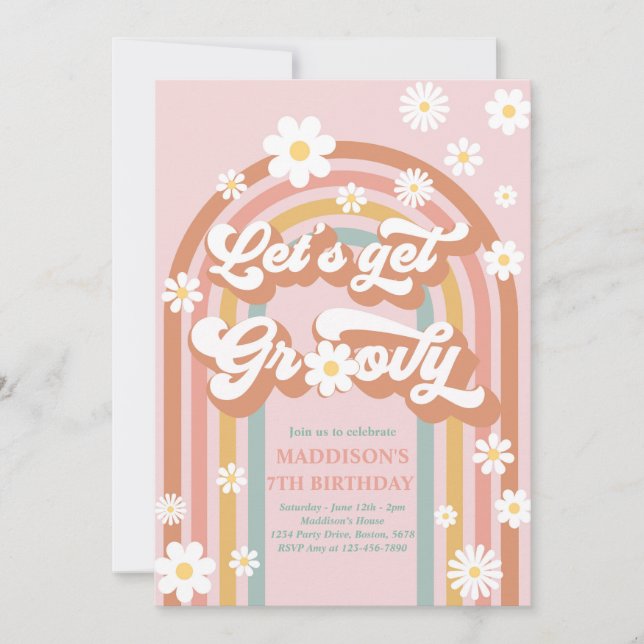 Invitación Vamos a conseguir el cumpleaños arcoiris de Groovy (Anverso)