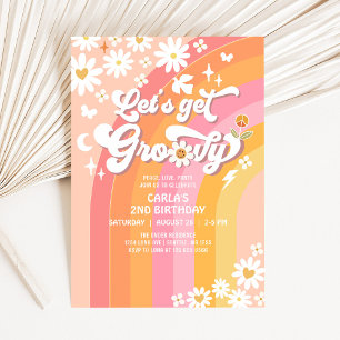 Invitación Vamos a conseguir Groovy Daisy Hippie cumpleaños