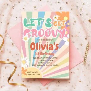 Invitación Vamos a conseguir Groovy Retro Boho Sunshine Birth